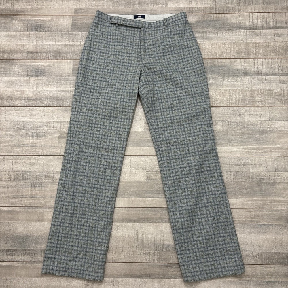 Vintage 90s Gap Wool Blend Plaid Trousers Pants Women’s Size 6R Teal Blue Green